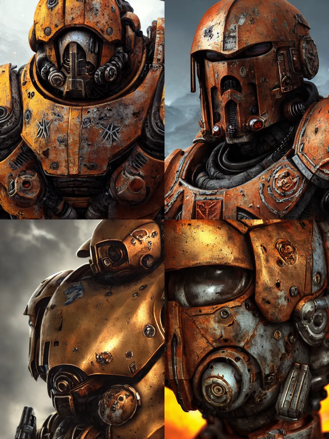 Prompt: portrait art of 8k ultra realistic lone space marine rusting, cinematic lighting, battered, fallout, trending on artstation, 4k, hyperrealistic, focused, extreme details, unreal engine 5, cinematic, masterpiece