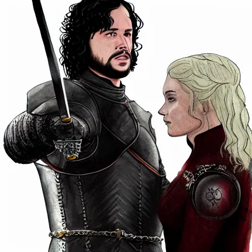 Prompt: john snow stabbing cercei lannister with longclaw, game of thrones, realistic