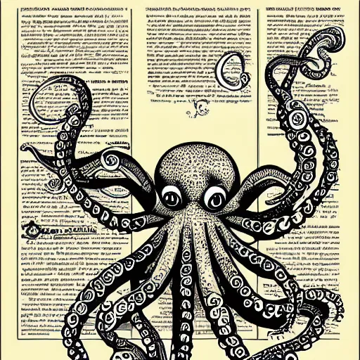 Image similar to octopus reading a newspaper!! highly detailed, digital painting, manga style