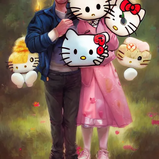 Image similar to Couple Love of Hello Kitty, by Stanley Artgerm Lau, WLOP, Rossdraws, James Jean, Andrei Riabovitchev, Marc Simonetti, Yoshitaka Amano, ArtStation, CGSociety,