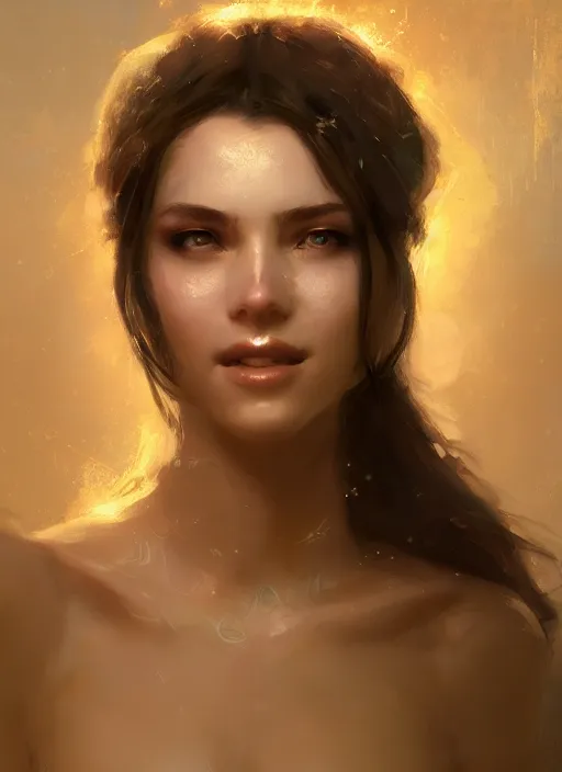 Prompt: hyper realistic photography portrait of beautiful smiling goddess girl cinematic, vallejo, full shot, craig mullins greg rutkowski, artstation, cgsociety