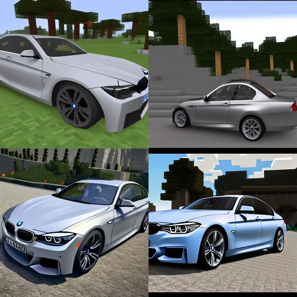 Prompt: a bmw in minecraft