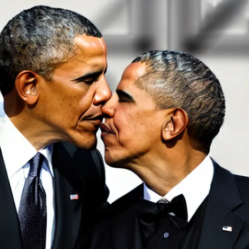 Prompt: barack obama passionately kissing elton john