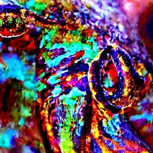 Image similar to fiery whimsical emotional eyes cephalopod, in a photorealistic macro photograph with shallow dof