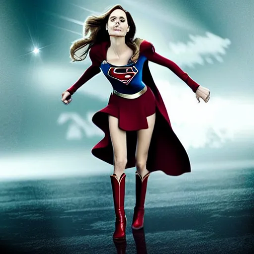 Image similar to an amazing award winning photo of angelina jolie as supergirl