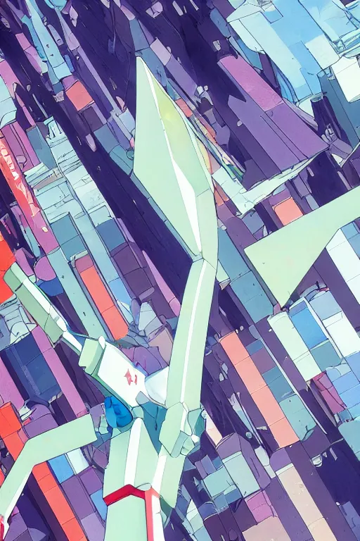 Image similar to ! dream evangelion unit 0 1 pallete, zoom shot, telephoto lens, low aperture street level, buildings collapsed