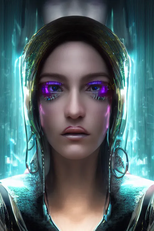 Prompt: 4k hyperreal cyberpunk high priestess