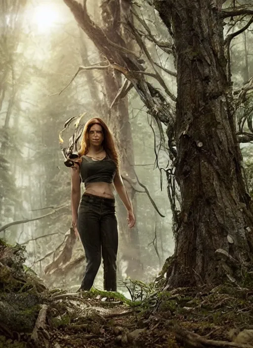 Prompt: Beautiful , Looks like amy jo johnson, In the woods, Dramatic, Edge, Good, Infused, Backlight, De-Noise, VFX, insanely detailed and intricate, hypermaximalist, elegant, ornate, hyper realistic, super detailed