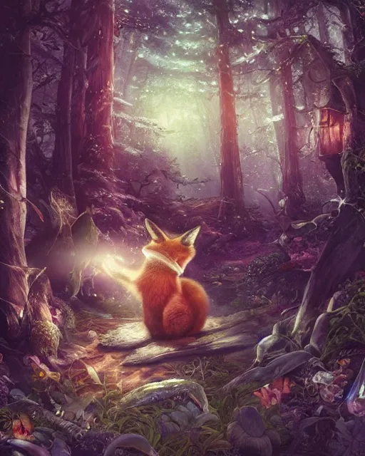 Image similar to Fox playing music in magical forest, portrait, wearing hat, magical notes, fairy atmosphere, magic the gathering artwork, D&D, fantasy, cinematic lighting, centered, symmetrical, highly detailed, digital painting, artstation, concept art, smooth, sharp focus, illustration, volumetric lighting, epic Composition, 8k, art by Akihiko Yoshida and Greg Rutkowski and Craig Mullins, oil painting, cgsociety