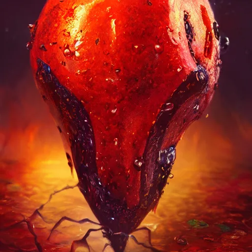 Prompt: a beautiful painting of Devil's fruit that gives you superhuman powers when you eat it, fantasy art, highly detailed, mysterious, octane render, trending on artstation