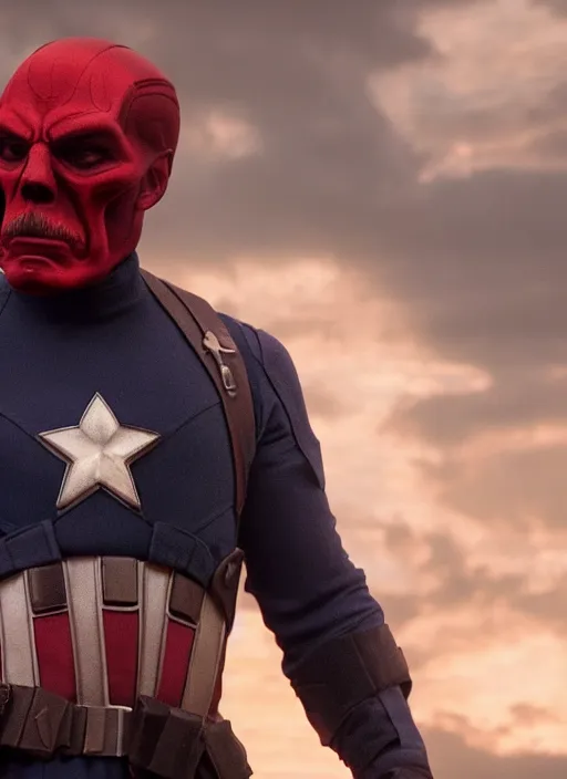 Image similar to movie still of tom selleck as red skull in the first avenger, 4 k