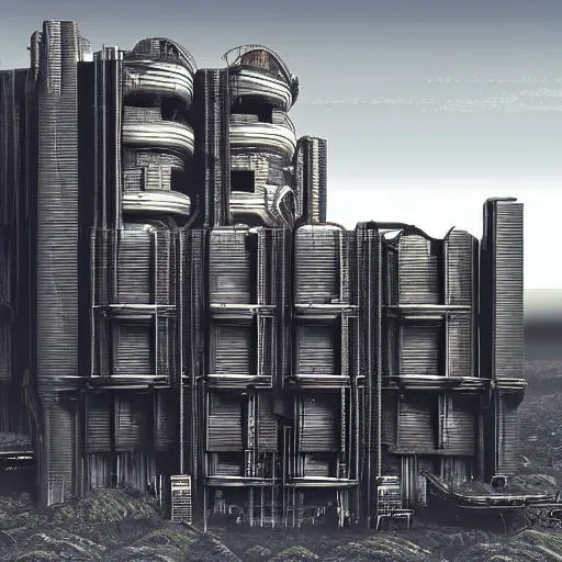 Image similar to Sci-Fi industrial futuristic Brutalism huge Building desert