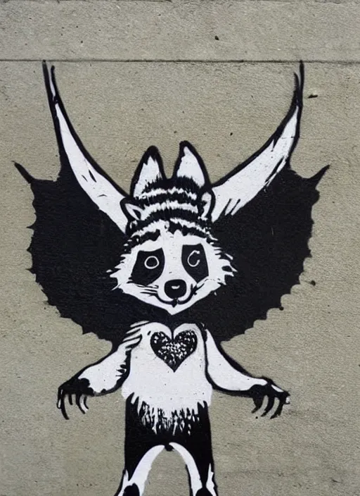 Image similar to raccoon with wings by banksy