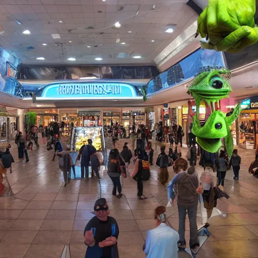 Prompt: extraterrestrial food court at mall on another planet, Jim Henson creature shop, highly detailed