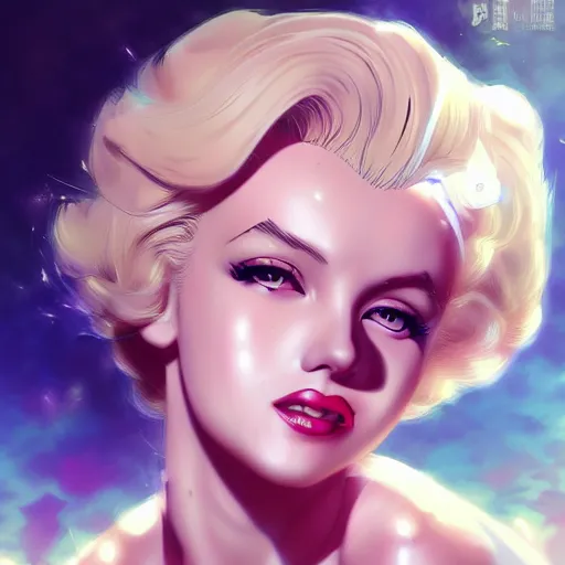 Image similar to anime portrait of Marilyn Monroe as an anime girl by Stanley Artgerm Lau, WLOP, Rossdraws, James Jean, Andrei Riabovitchev, Marc Simonetti, and Sakimichan, trending on artstation