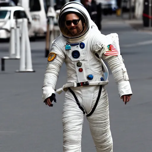 Prompt: jared leto in an astronaut suit on his way to another galaxy