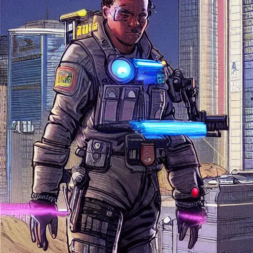 Prompt: Vernon. Apex legends cyberpunk police detective. Concept art by James Gurney and Mœbius.