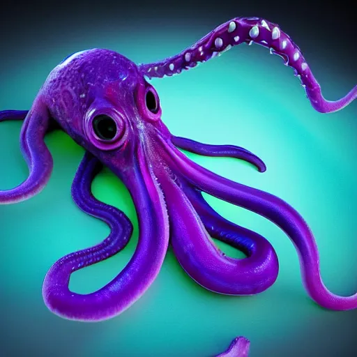 Image similar to a photo of 8k ultra realistic evil purple squid, full body, intricate purple and blue tentacles, ornate