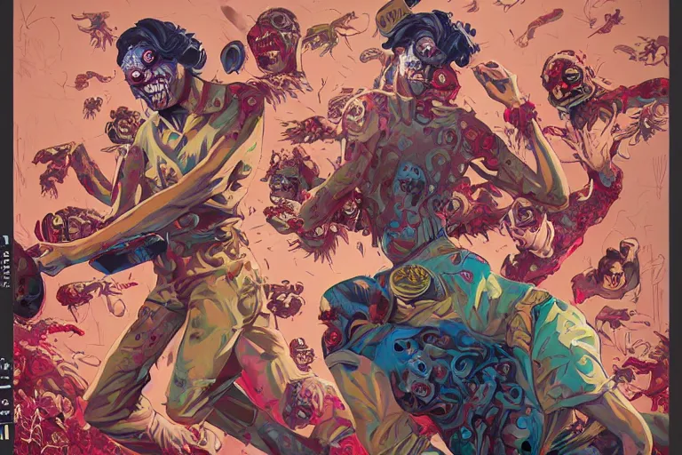 Image similar to zombies having a fight, tristan eaton, victo ngai, artgerm, rhads, ross draws