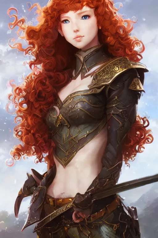 Image similar to A beautiful anime portrait of a curly haired redhead female elf, rpg ranger outfit, elven bow, by Stanley Artgerm Lau, WLOP, Rossdraws, James Jean, Andrei Riabovitchev, Marc Simonetti, and Sakimichan, tranding on artstation