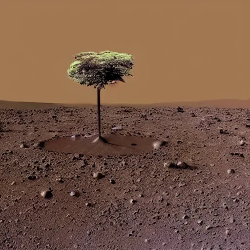 Image similar to footage of a small tree in the middle of mars.