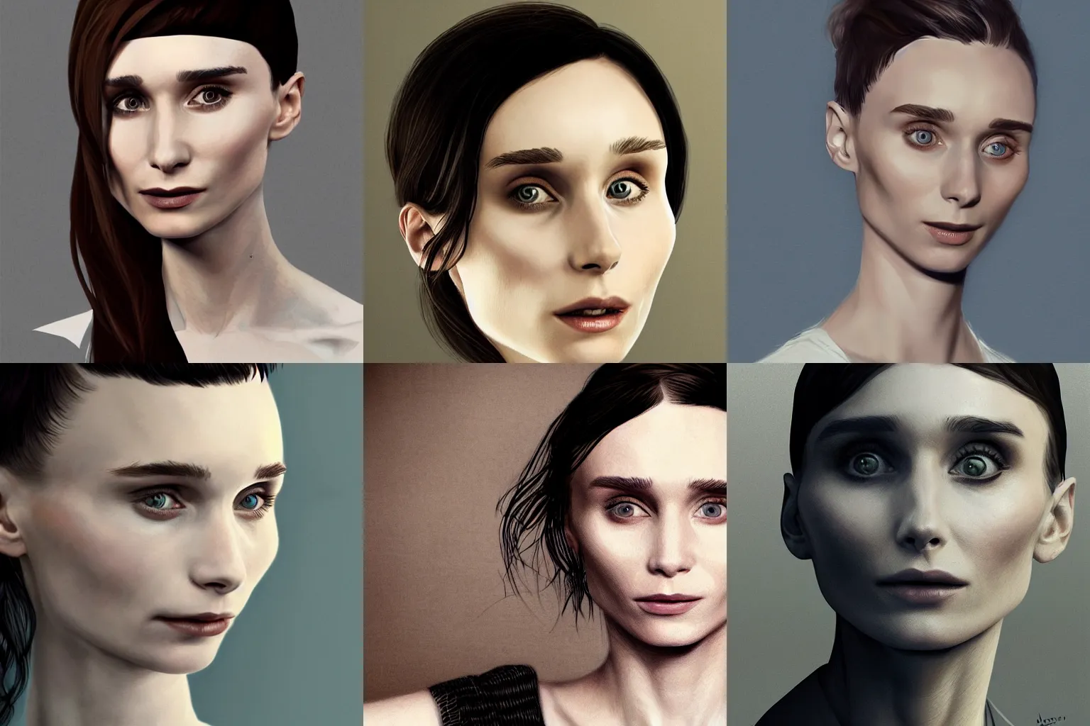 Prompt: portrait of actress rooney mara, subtle smile, high detail, concept art, artstation by Martina Johanna