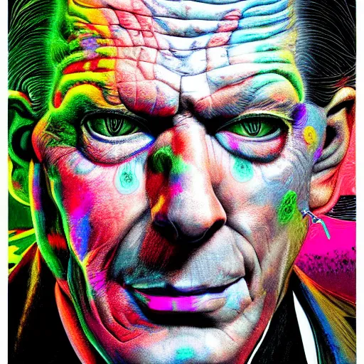 Image similar to an extremely psychedelic portrait of vince mcmahon, surreal, lsd, face, detailed, intricate, horror, elegant, lithe, highly detailed, digital painting, artstation, concept art, smooth, sharp focus, scary, illustration