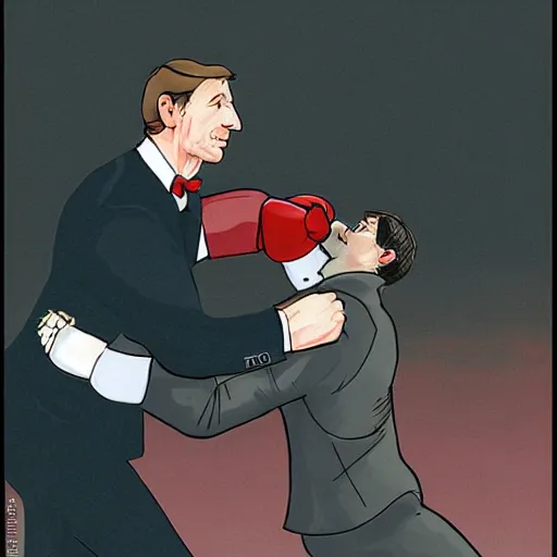 Prompt: tuxedo cat winning a boxing match against wayne gretzky, art nouveau