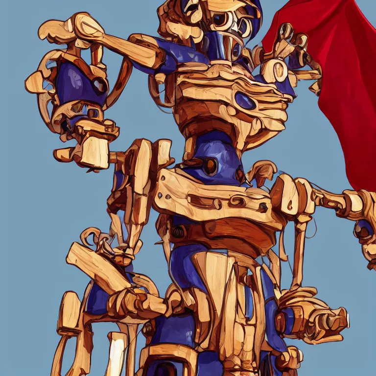 Prompt: a medieval robot made of wood dressed like sailor moon, award - winning digital art