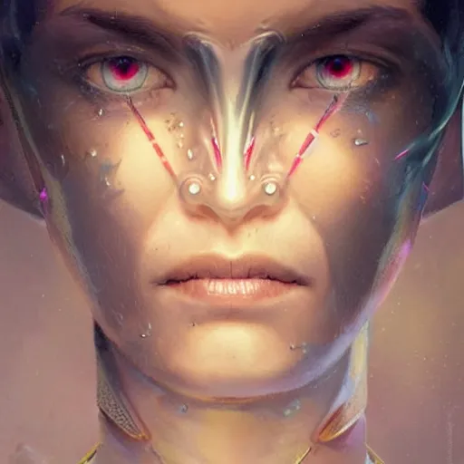 Image similar to a magical robot head, tattoo, artificial intelligence, highly detailed, digital painting, smooth, sharp, beautiful face, expressive eyes, art by greg rutkowski