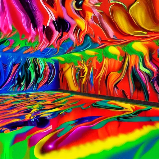 Image similar to liquid people dancing in a colorful room by lynda benglis, hyperrealistic, lightfull shadows, high detail, digital art
