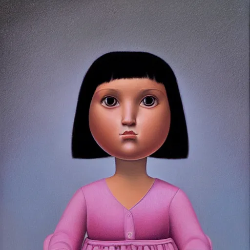 Prompt: portrait of real girl dora the explorer painted by fernando botero and mark ryden, lowbrow pop surrealism