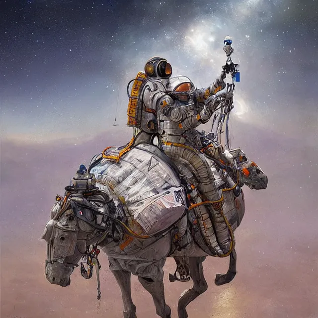 Prompt: astronaut carrying a horse on his shoulders, industrial sci - fi, by mandy jurgens, ernst haeckel, james jean