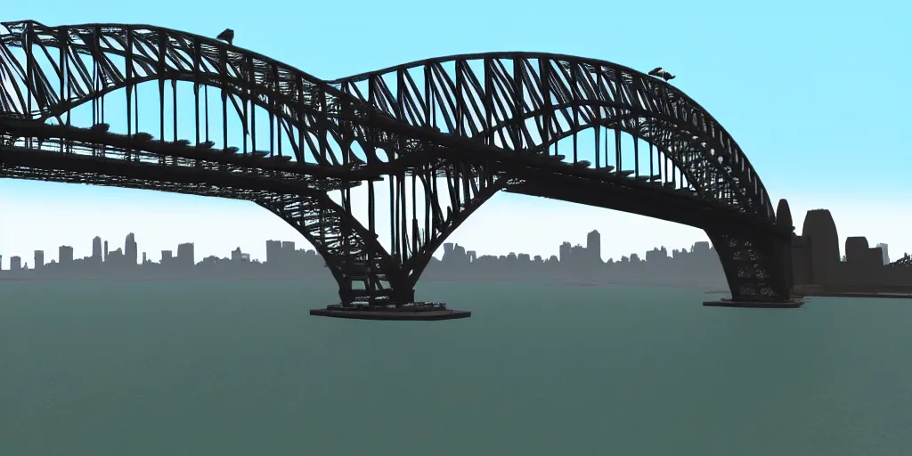 Image similar to Sydney Harbour Bridge made in Minecraft