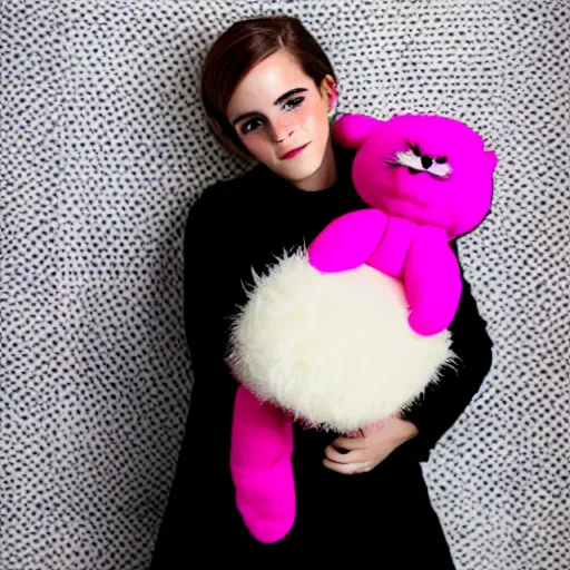 Prompt: Emma Watson as a cuddly toy, fluffy, cute, studio photography