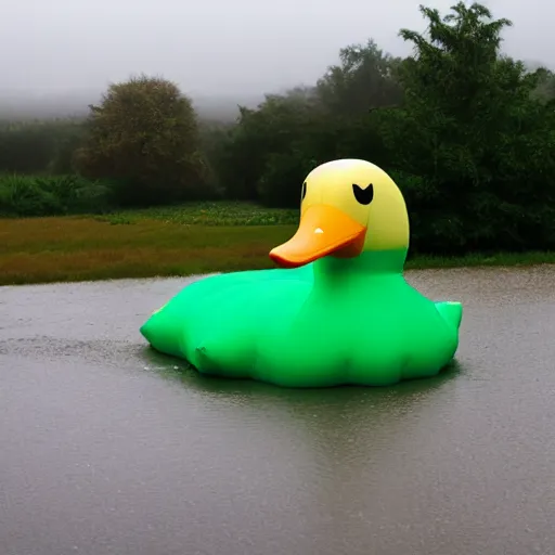 Image similar to an inflatable duck in the middle of the storm.