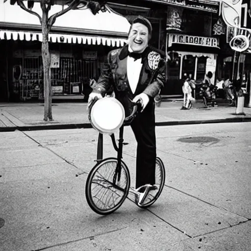 Image similar to a photo of liberace on a unicycle, san francisco