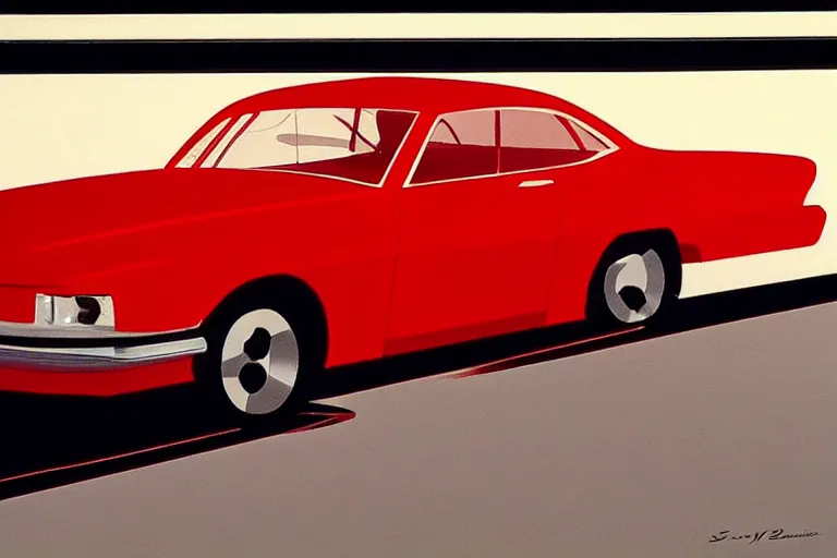 Prompt: red car, white background!!!!!!!!!!, style by Syd Mead