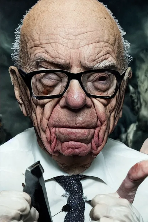 Image similar to rupert murdoch as a filthy underground creature, photorealistic, cinematic lighting, highly detailed, very intricate, by guillermo del toro and hr giger