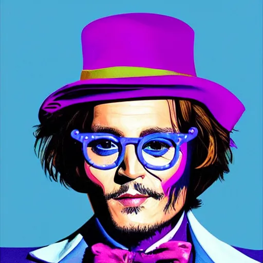 Image similar to portrait of johnny depp without mustache and beard as willy wonka, highly detailed, centered, solid color background, digital painting