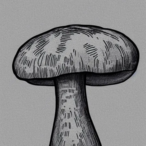 Image similar to macro photo with a mushroom character with cute eyes, drawn in detail