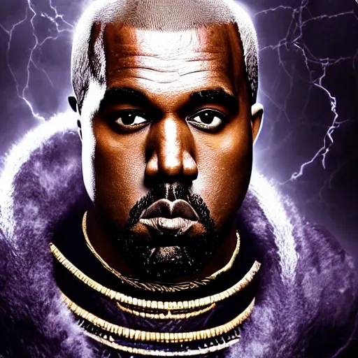 Image similar to Portrait of Kanye West as the god-emperor of mankind, amazing splashscreen artwork, splash art, natural light, elegant, intricate, fantasy, atmospheric lighting, cinematic, matte painting