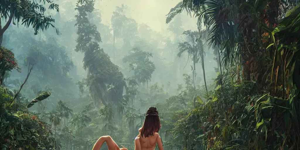 Prompt: girl sexy, highly detailed vanishing - point jungle, in gta v, stephen bliss, unreal engine, fantasy art by greg rutkowski, loish, rhads, ferdinand knab, makoto shinkai and lois van baarle, ilya kuvshinov, rossdraws, tom bagshaw, global illumination, radiant light, detailed and intricate environment