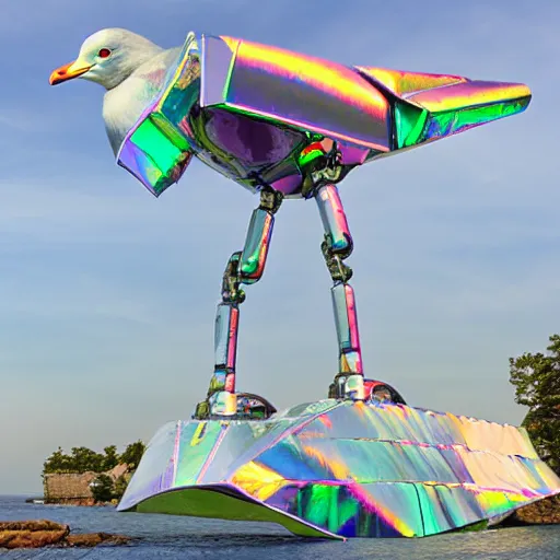 Image similar to giant iridescent robot seagull