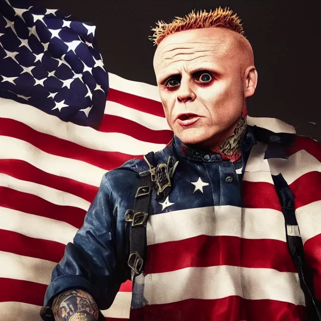 Image similar to Keith Flint from The Prodigy as the President of the USA, artstation, smooth, octane render, wide shot