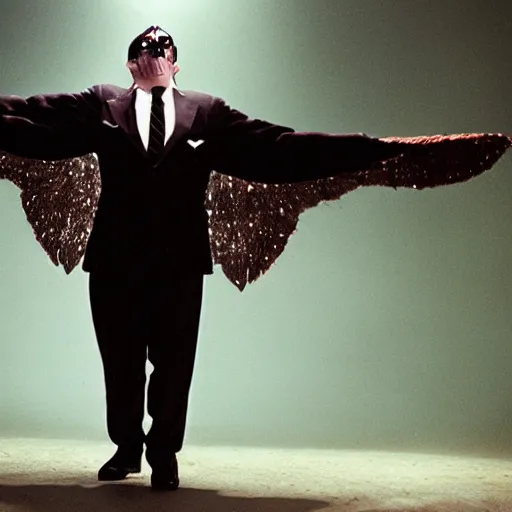 Image similar to Richard kind as the mothman, photograph, 4k