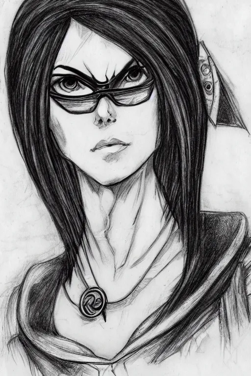 Prompt: Portrait sketch of fully clothed Bayonetta by Da Vinci