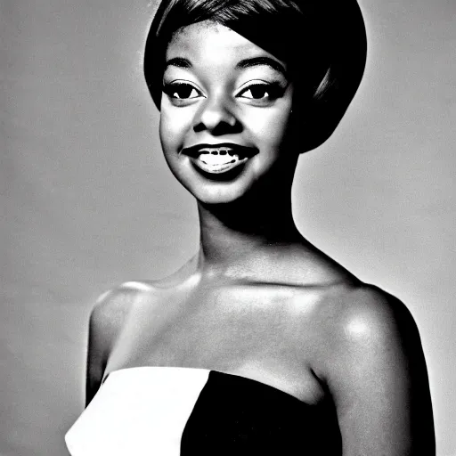 Image similar to black and white photo of a beautiful and elegant 1 9 6 5 young black actress