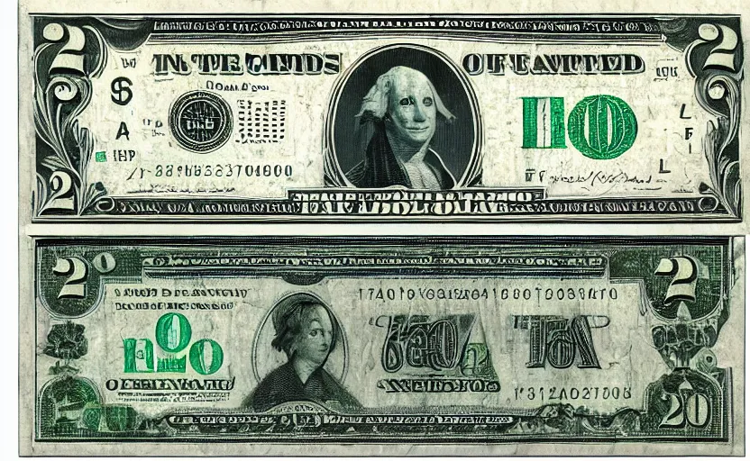 Prompt: rectangular photograph of two dollar u. s. currency note