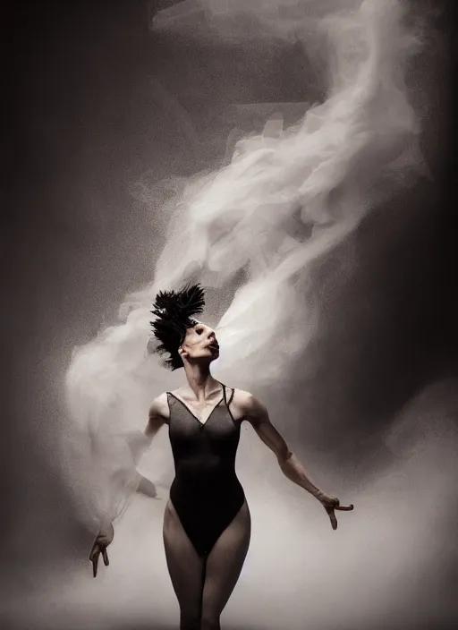 Image similar to a Photorealistic dramatic hyperrealistic render of a glamorous beautiful Female smoke dancer by Ken Brower and Deborah Ory of NYC Dance project,Lois Greenfield,Flowing cloth and smoke,Beautiful dynamic dramatic dark moody lighting,volumetric,shadows,cinematic atmosphere,Octane render,8K